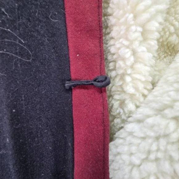 Wool Pea Coat Mens Large Black Sherpa Lined Band Collar Button Front Winter - Picture 4 of 9